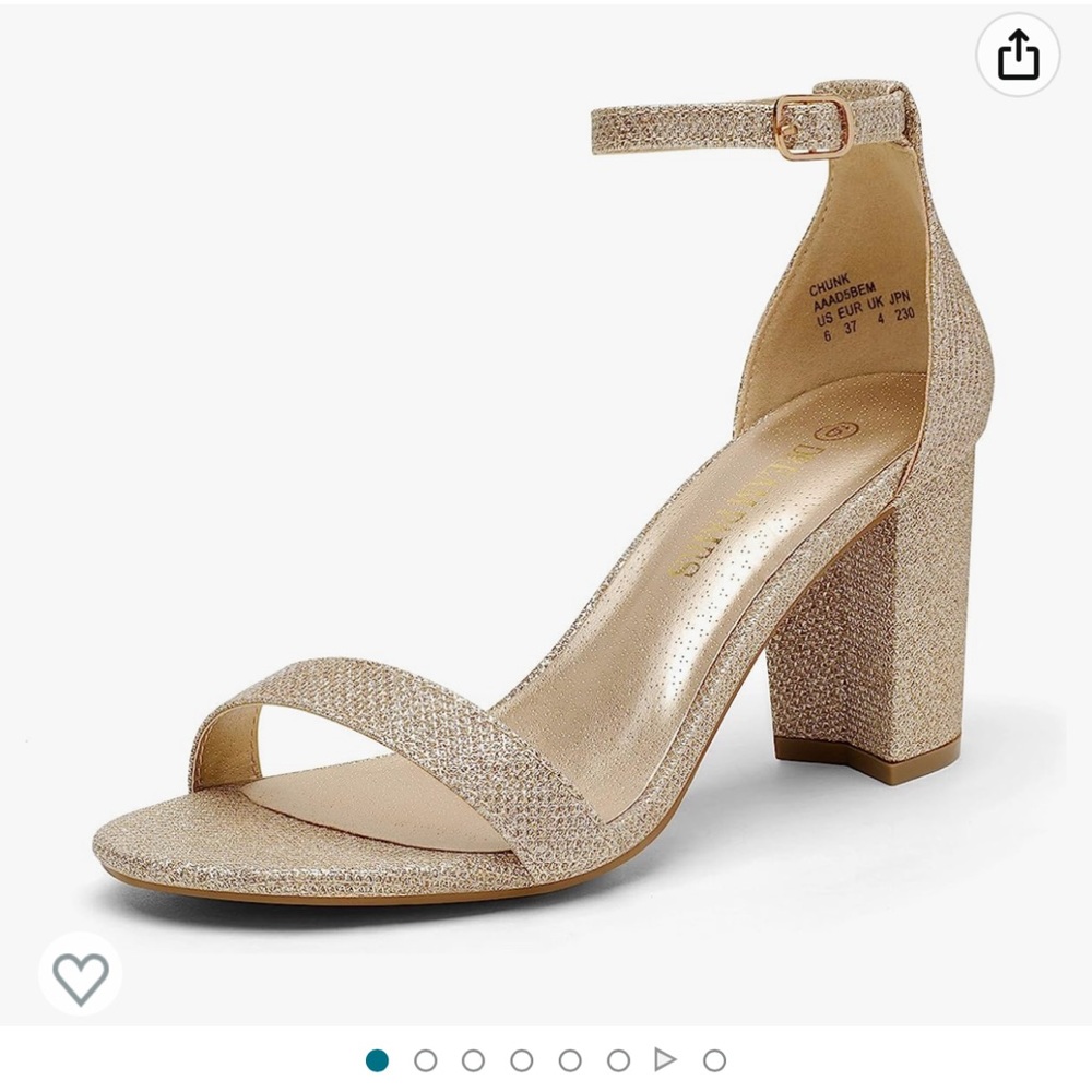 Dream Pairs Women’s Chunk Low Heel Pump Sandal in Glitter Gold